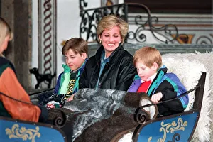 PRINCESS OF WALES WITH SONS PRINCE WILLIAM & PRINCE HARRY AS THEY TAKE A RIDE IN A