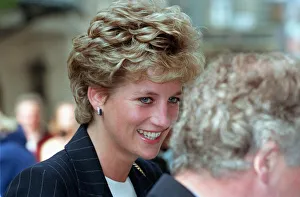 PRINCESS OF WALES VISITING HOME OFFICE WEARING PIN STRIPE SUIT 1993