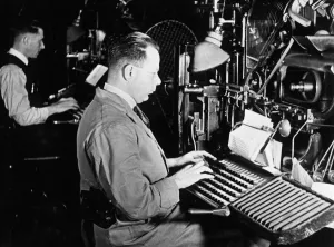 Printers Circa 1950 Type setters at work at Printes Knapp Drewett