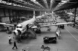 Production of the Hawker Siddeley 748 at Woodford Aerodrome, Greater Manchester