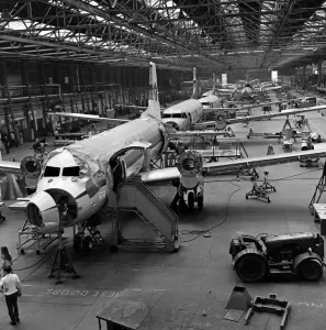 Production of the Hawker Siddeley 748 at Woodford Aerodrome, Greater Manchester