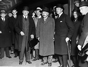 Professor Albert Einstein (centre) pictured upon his arrival at Victoria Station in