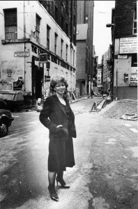 Urban Prints: Project Manager Christine Hall with Matthew Street in the background