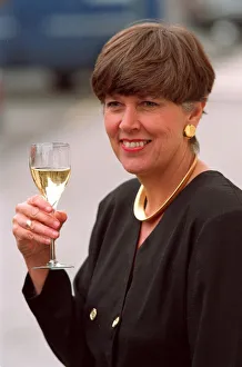 Headshot Prints: PRUE LEITH, WITH GLASS OF CHAMPAGNE, IN PHOTOCALL TO CELEBRATE BUSINESSWOMAN OF THE YEAR