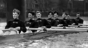 Thames Prints: Pulling together, Oxford University boat race crew on the tideway at Putney