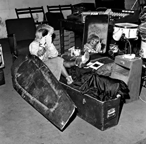 Punk singer and actress Toyah Willcox sleeping in her coffin in Battersea, London