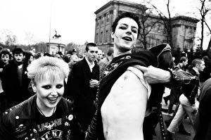 Punks at Sloane Square for a march to Hyde Park to commemorate the death of Sid Vicious