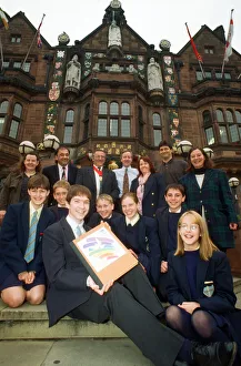 Treaty Prints: Pupils from Coventry Blue Coat Church of England School sign a peace treaty with pupils