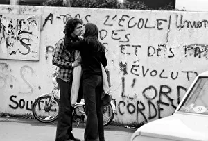Two pupils at a large 3, 000 pupil school at L Union near Toulouse say goodbye with a