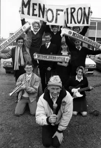 Song Prints: Pupils of Sacred Heart RC Secondary School in Redcar line up to practise their new pop