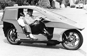 Quasar motorbike with owner Frank Leighton in Herts 1978 with daughter Heather