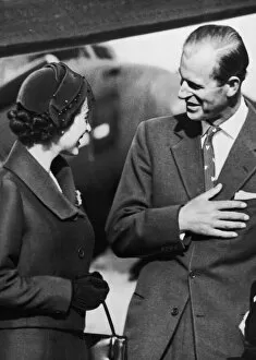 Images Dated 25th August 2011: The Queen and The Duke of Edinburgh share a moment after being re-united for the first
