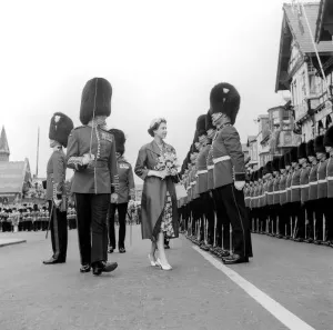 Formal Prints: Queen Elizabeth Aug 1955 on tour in Wales Inspecting the Guards