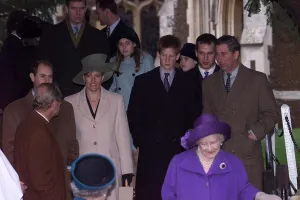 Earl Of Wessex Prints: Queen Elizabeth at the Christmas Day service December 1999 with the other members