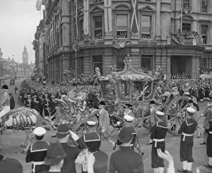 Abbey Prints: Queen Elizabeth Coronation June 1953 with Duke of Edinburgh on her way to Abbey in horse