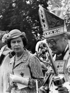 Queen Elizabeth II attends a service at Brecon Cathedral to celebrate the Diamond Jubilee