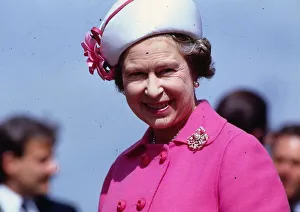 Queen Elizabeth II August 1988 on a visit to Paisley wearing a white hat