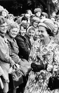 Queen Elizabeth II chatting to Geordie housewives during her visit to Newcastle 1st