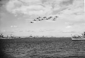 Queen Elizabeth II Coronation Fleet Review: a formation of Sea Fury aircraft fly up
