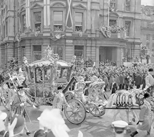 Queen Elizabeth II Coronation. The Royal coach passing Trafalgar Square after leaving