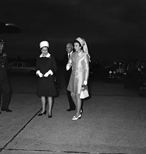 Runway Prints: Queen Elizabeth II and her daughter Princess Anne at Heathrow Airport after returning