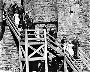 Steps Prints: Queen Elizabeth II and The Duke of Edinburgh lead the party down the wooden steps as