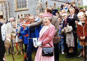 Pink Prints: Queen Elizabeth II At Fort William August 1991 Laughing At DJ Jimmy Saville