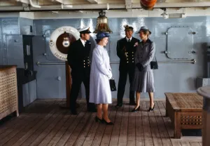Falklands Prints: Queen Elizabeth II greets Prince Andrew on return from Falklands 1982 with Prince Philip