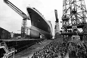 00630 Collection: Queen Elizabeth II launching the Cunard Cruise Liner, The QE2 in the Clyde