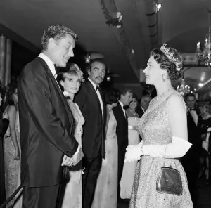 Queen Elizabeth II meets Dick Van Dyke at the premiere of You Only Live Twice