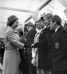 Queen Elizabeth II meets schoolboys Graham Booth and Paul Allen, both 13