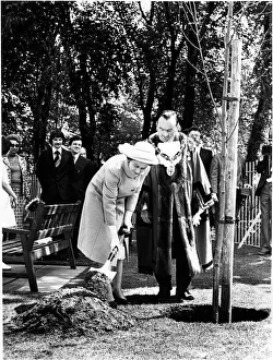 Queen Elizabeth II plants a silver birth tree in the aromatic gardens, St Helens