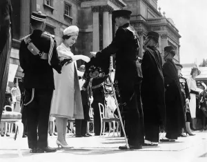 00083 Prints: Queen Elizabeth II presents banners to Gurkhas Rifles at Buckingham Palace