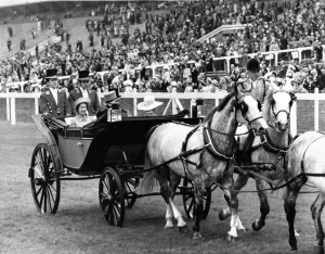 00083 Prints: Queen Elizabeth II and Prince Philip drive down the course at Royal Ascot
