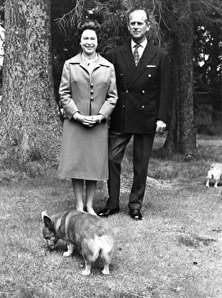 Queen Elizabeth II and Prince Philip in the grounds of Balmoral Castle during a recent