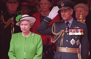 Queen Elizabeth II and Prince Philip during the Gulf War parade at Buckingham Palace