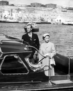 00476 Prints: Queen Elizabeth II and Prince Philip leave Malta harbour to go aboard the Royal Yatch