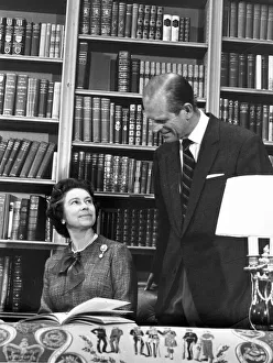 Queen Elizabeth II with Prince Philip in the Library during a photocall at Balmoral
