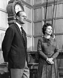 Queen Elizabeth II with Prince Philip in the main hall during a photocall at Balmoral