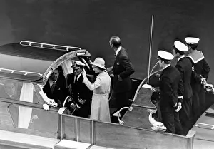 Barge Prints: Queen Elizabeth II and Prince Philip pictured leaving Barry docks on the Royal barge