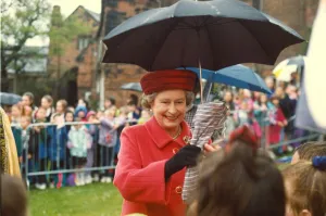 Queen Elizabeth II and Prince Philip visit Cumbria 3 May 1991- during a walkabout meeting