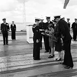 01254 Prints: Queen Elizabeth II and the Prince of Wales visit HMS Eagle at Weymouth. 29th April 1959