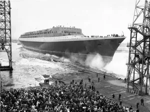 The Queen Elizabeth II - QE2 ship - the launching ceremony at John Browns yard