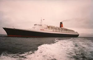 The Queen Elizabeth II - QE2 ship sails across the sea