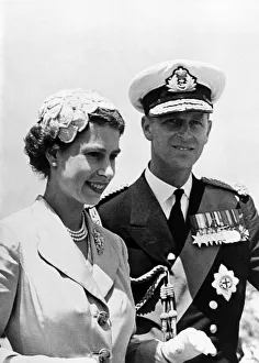 British Overseas Terrirory Prints: Queen Elizabeth II seen here with Prince Philip during their visit to Gibraltar on one of