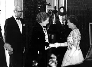 Images Dated 4th December 1985: Queen Elizabeth II shakes hands with Prime Minister, Margaret Thatcher at No