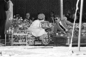 Images Dated 28th October 1980: Queen Elizabeth II state visit to Marrakesh, Morocco. The Queen sits alongside King