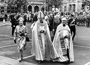 Queen Elizabeth II during a visit to Hexham Abbey 1st July 1974