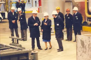 Queen Elizabeth II visits Alcans smelter in Lynemouth 26th June 1993