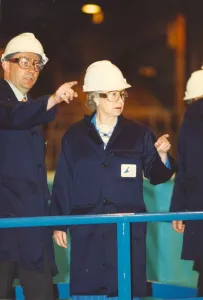 Queen Elizabeth II visits Alcans smelter in Lynemouth 26th June 1993